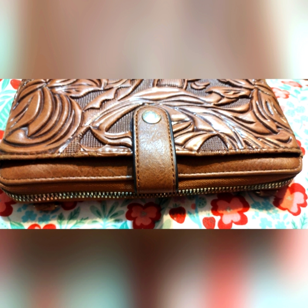 Embossed Brown Leather Wallet